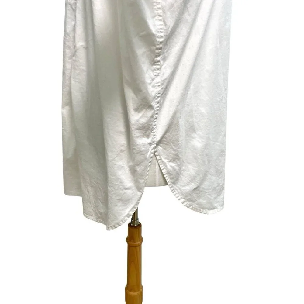 Eileen Fisher Mandarin Collar Button Front Long Sleeve Tunic Top White sz Medium